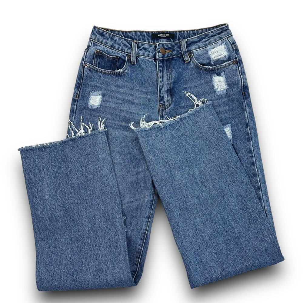 American Bazi Womens High Rise Waist Straight Wide Leg Jeans Distressed Size 5 - Picture 4 of 7